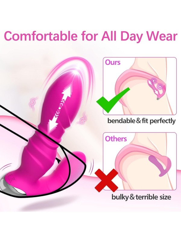 APP Wireless Remote Control 9 Vibrating Rabbit Ears 9 Thrusting Telescopic Wearable Dildo GM-315-1 