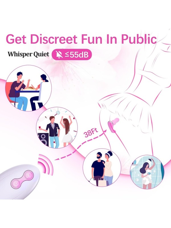 APP Wireless Remote Control 9 Vibrating Rabbit Ears 9 Thrusting Telescopic Wearable Dildo GM-315-1 