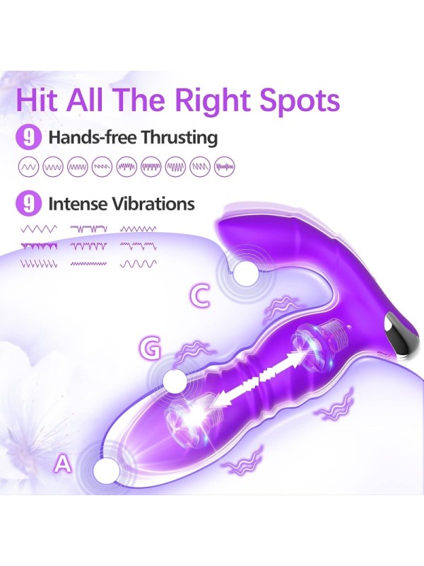 APP Wireless Remote Control 9 Vibrating Rabbit Ears 9 Thrusting Telescopic Wearable Dildo GM-315-1 