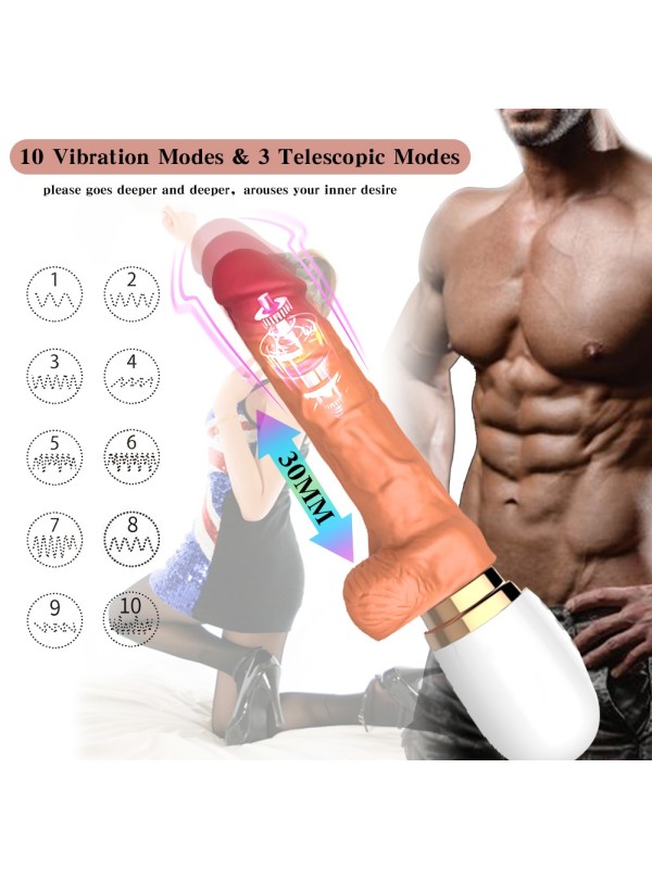 Realistic Suction Cup Dildo with 3 Telescopic 10 Vibration Heat Functions Remote Control G-Spot Anal Penis GM-337 