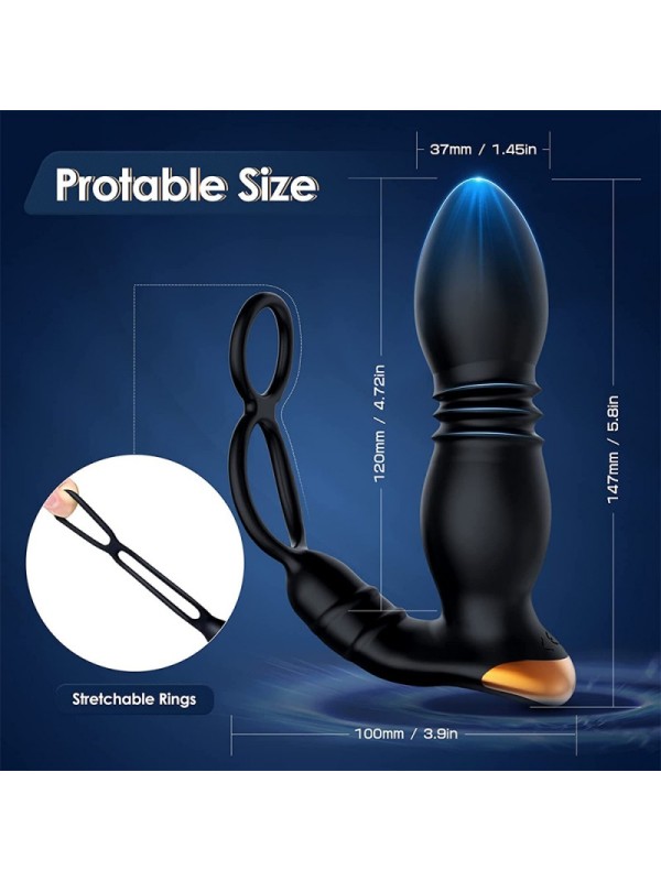APP Wireless Remote Double Ring Wearable Retractable Prostate Orgasm Locking Cock Ring Massager Anal Butt Plug Dildo Vibrator GM-392-1 
