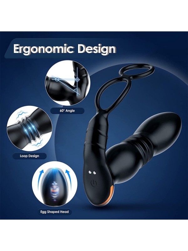 APP Wireless Remote Double Ring Wearable Retractable Prostate Orgasm Locking Cock Ring Massager Anal Butt Plug Dildo Vibrator GM-392-1 