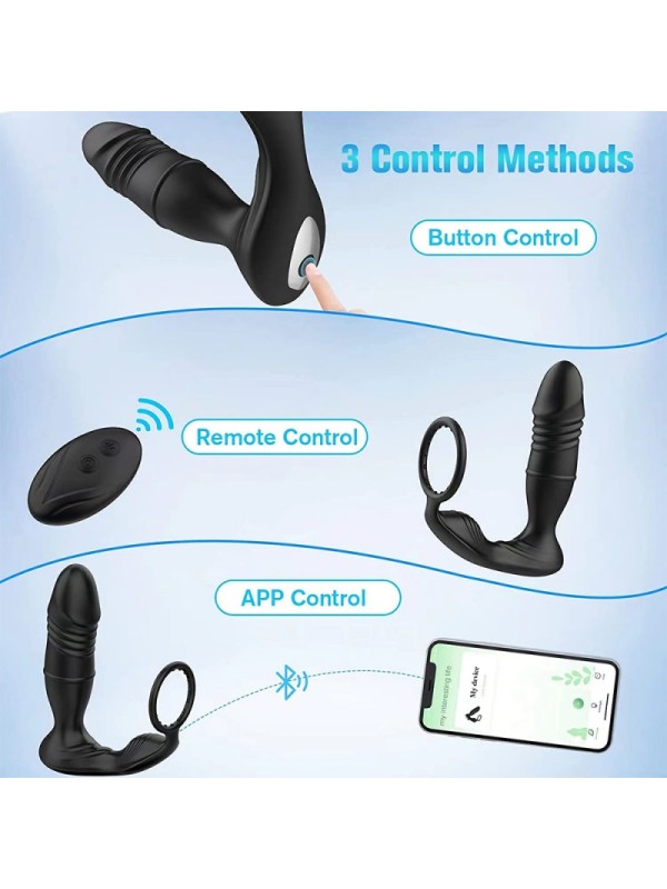APP Wireless Remote Control Wearable Telescopic Thrust Prostate Orgasm Lock Sperm Ring Penis Massager GM-393-1 