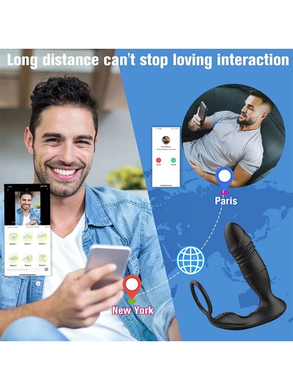 APP Wireless Remote Control Wearable Telescopic Thrust Prostate Orgasm Lock Sperm Ring Penis Massager GM-393-1 