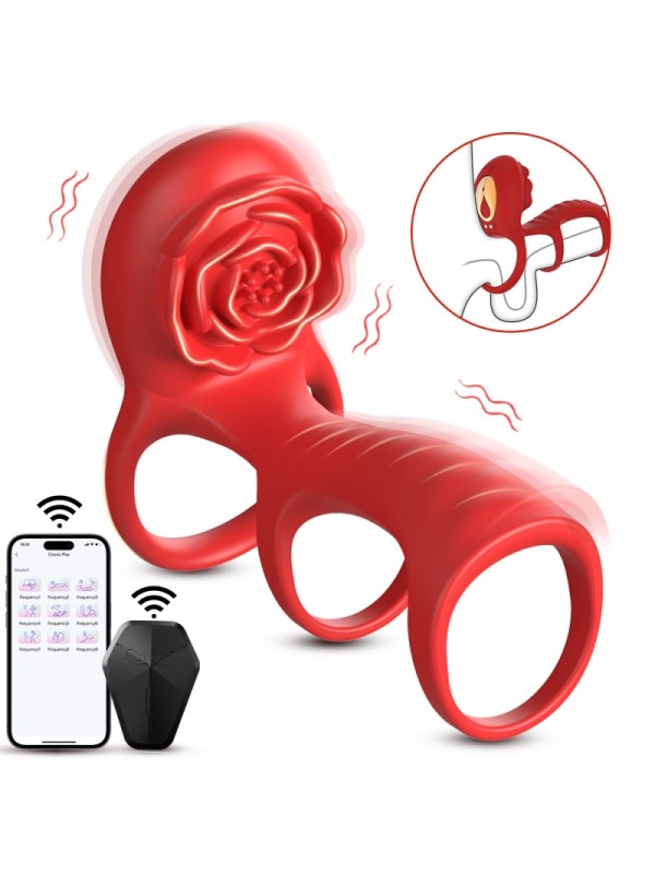 Wearable Rose-Shaped Couples Vibrator for Layered Stimulation Vibrating Cock Ring Sex Toy GM-486 
