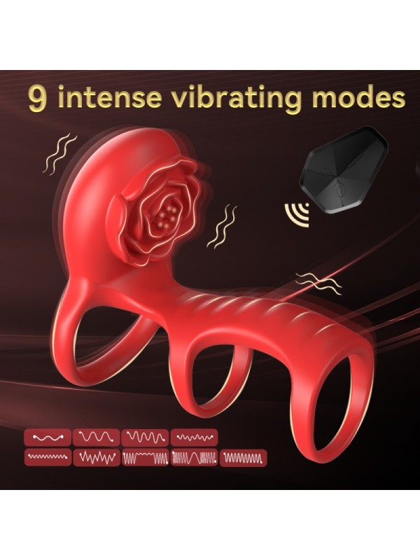 Wearable Rose-Shaped Couples Vibrator for Layered Stimulation Vibrating Cock Ring Sex Toy GM-486 