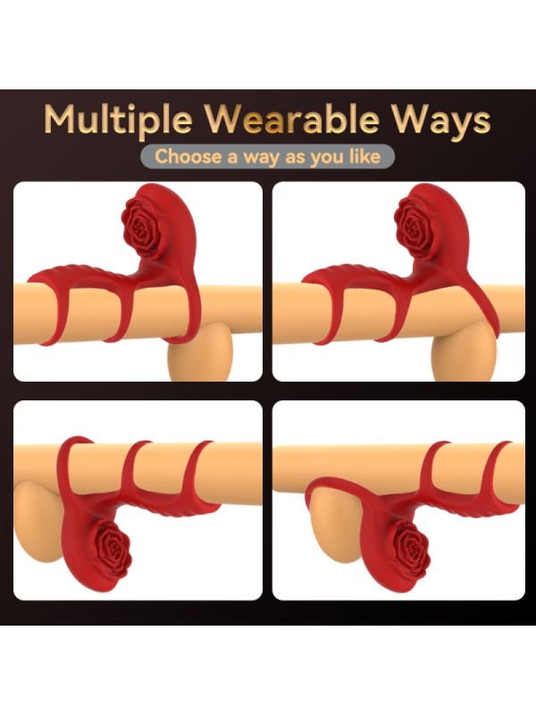 Wearable Rose-Shaped Couples Vibrator for Layered Stimulation Vibrating Cock Ring Sex Toy GM-486 