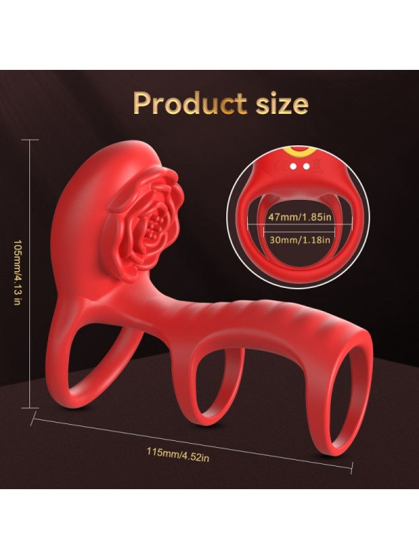 Wearable Rose-Shaped Couples Vibrator for Layered Stimulation Vibrating Cock Ring Sex Toy GM-486 